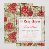 Landelijke rode rozen baby shower uitnodiging kant (Voorkant / Achterkant)