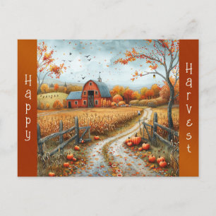 Landelijke rode schuur herfst illustratie feestdagenkaart