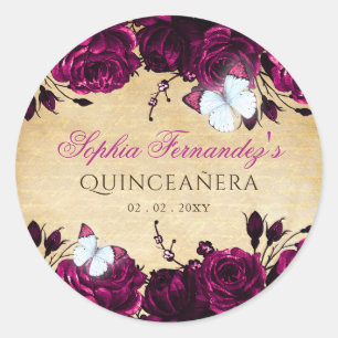 Landelijke Roze Bloem Vlinder    Ronde Sticker
