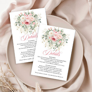 Landelijke Roze Bloemige Trouwdetails Kaart