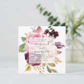 Landelijke roze bordeaux en paarse bloemen kaart (Staand voorkant)