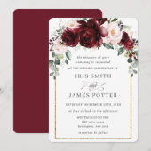 Landelijke Roze Donkerrode Bloemrozen Boog Bruilof Kaart (Voorkant / Achterkant)