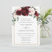 Landelijke Roze Donkerrode Bloemrozen Boog Bruilof Kaart (Staand voorkant)