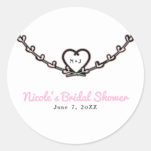 Landelijke Roze Hart Winged Bruidsfeest Favoriet Ronde Sticker