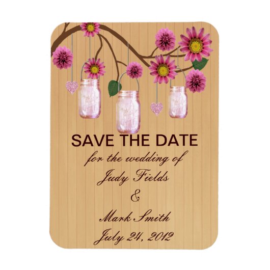Landelijke Roze Inmaakpotten Save The Date Magneet (Verticaal)