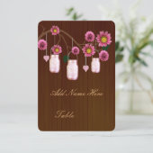 Landelijke roze metseljars tafelplaatskaart kaart (Staand voorkant)