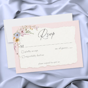 Landelijke Roze Romantische Wilde Bloemen Bruiloft RSVP Kaartje