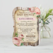 Landelijke Rozen en Rustic Wood Baby shower Kaart (Staand voorkant)