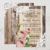 Landelijke Rozen en Rustic Wood Baby shower Kaart (Voorkant / Achterkant)
