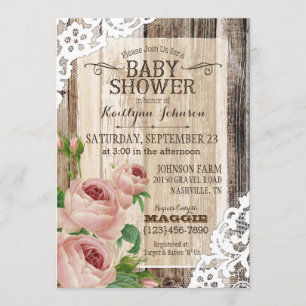 Landelijke Rozen en Rustic Wood Baby shower Kaart
