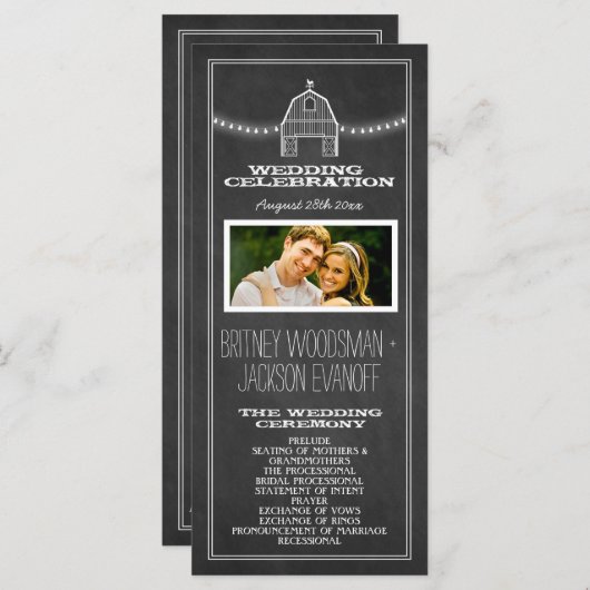 Landelijke Rustieke Chalkboard Schuur Trouwprogram Programma (Voorkant / Achterkant)