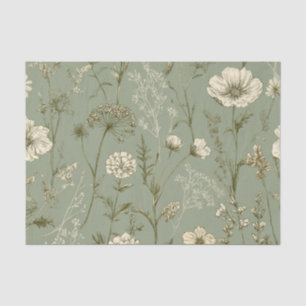 Landelijke saliegroene, gedurfde vintage bloemen tissuepapier