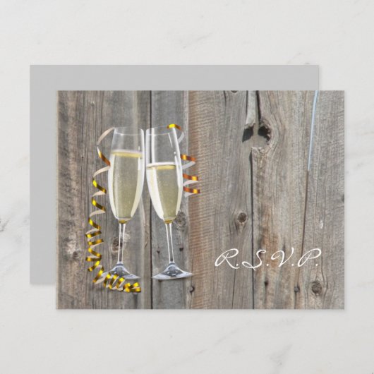 landelijke schuur hout champagne western country b uitnodiging briefkaart (Voorkant / Achterkant)