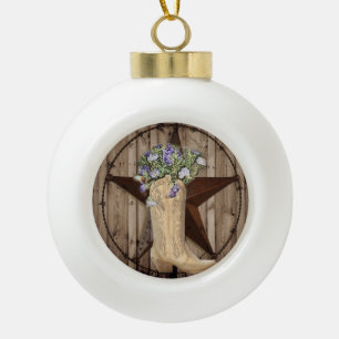 landelijke schuur hout wilde bloem cowboy western keramische bal ornament