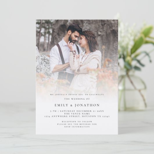 Landelijke Script QR-code Foto-overlay Trouwen Kaart (Staand voorkant)