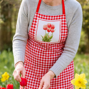 Landelijke stijl rode gingham met rode tulpen  schort
