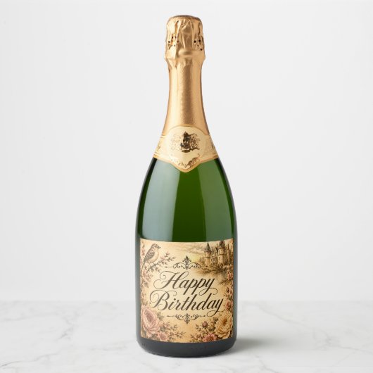 landelijke stijl verjaardag champagne fles label sparkling wijnetiket (Voorkant)
