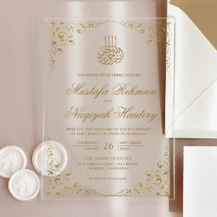 Landelijke Swirl Lijst Gouden Moslim Bruiloft Acryl Uitnodigingen