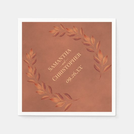 Landelijke Terracotta Bladeren Diagonaal Design Tr Servet (Voorkant)