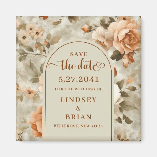 Landelijke Terracotta Ivoren Olijf Bloem Save the Magneet (Voorkant)