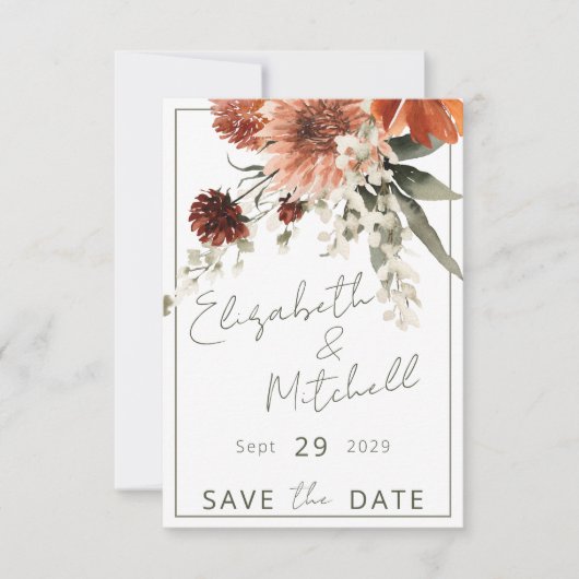 Landelijke Terracotta Roestige Bloemen Bruiloft Save The Date (Voorkant)