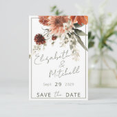 Landelijke Terracotta Roestige Bloemen Bruiloft Save The Date (Staand voorkant)