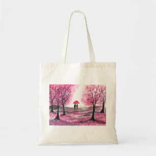 Landelijke trouwliefde koppel kersenbloesem boom tote bag