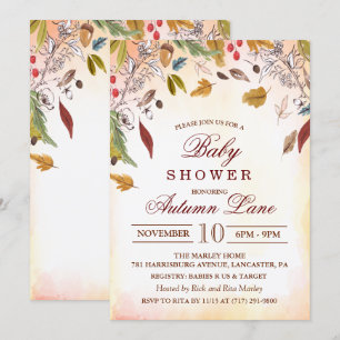 Landelijke uitnodiging voor babyshower met herfstb