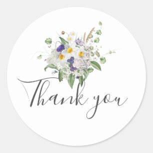 Landelijke veldbloemen groen boeket bedankbriefje ronde sticker