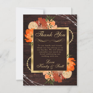 Landelijke verbrande oranje herfstbloemen bruiloft briefkaart