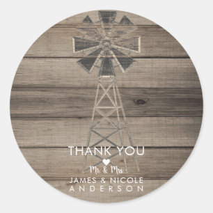 Landelijke Verweerde Houten Landmolen Bruiloft Ronde Sticker