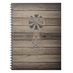 Landelijke verweerde houten landwindmolen notitieboek