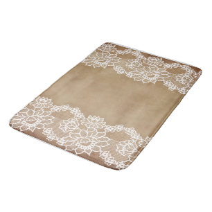 Landelijke vintage beige jute en witte kant badmat