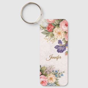 Landelijke Vintage Gepersonaliseerde Bloem Roos On Sleutelhanger