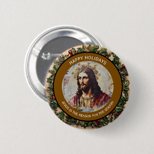 Landelijke Vintage Jezus is de reden voor het seiz Ronde Button 5,7 Cm
