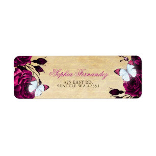 Landelijke vintage roze bloem vlinder etiket