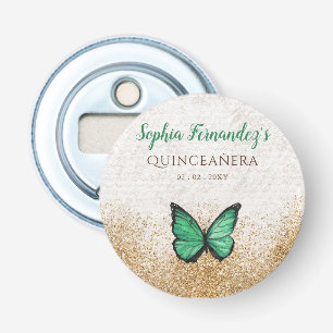 Landelijke vintage smaragdgroene gouden vlinder button flesopener