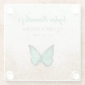 Landelijke Vintage Smaragdgroene Gouden Vlinder Glazen Onderzetter (Achterkant)