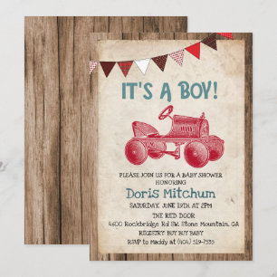 Landelijke vintage tractor jongen babyshower uitno kaart