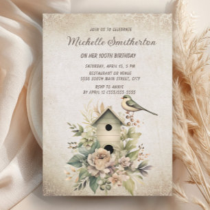 Landelijke Vintage Vogelhuis Bloemen 100ste Verjaa Kaart