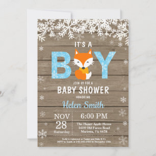 Landelijke Vos Winter Jongen Baby Shower Uitnodigi Kaart