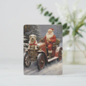 Landelijke vrolijke kerst met kerstman met hond feestdagenkaart (Staand voorkant)