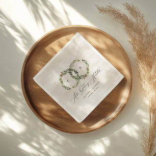 Landelijke waterverf bloemenkrans monogram bruilof servet