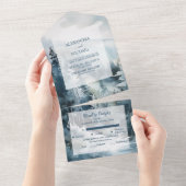 Landelijke Waterverf Dennenboom Bruiloft All In One Uitnodiging (Afscheurbaar)