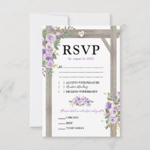 Landelijke Waterverf Paarse Bloemen Bruiloft RSVP Kaartje