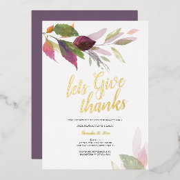 Landelijke waterverfbladeren Thanksgiving Folie Uitnodiging