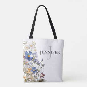Landelijke weide wilde bloemen monogram draagtas