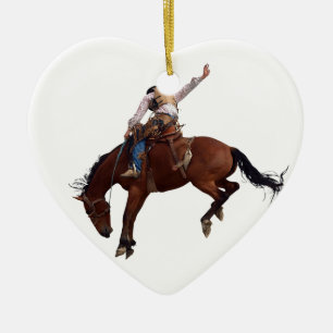 Landelijke Westerne paarderugleiding Rodeo Cowboy Keramisch Ornament