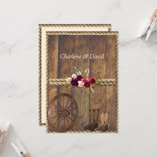 Landelijke Westerne Roodrozen Rope Kaart (Voorkant / Achterkant in situ)