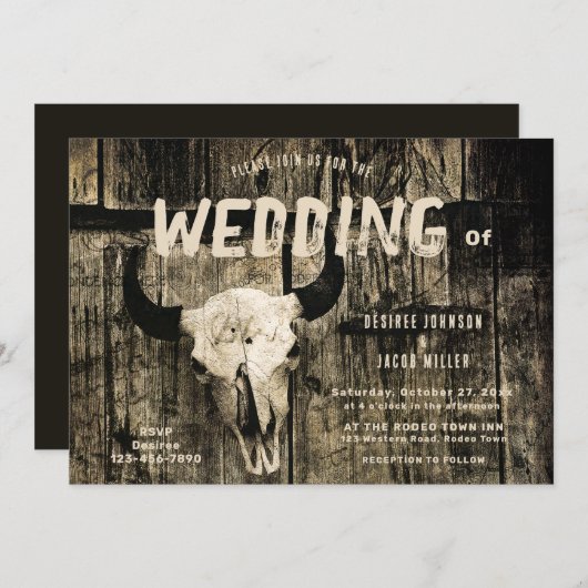 Landelijke Westerse Trouw Sepia Stier Schedel Vint Kaart (Voorkant / Achterkant)